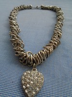 Régi Szecessziós cirkon kőves Szív Tibeti ezüst nyaklánc nem használt brutál komoly