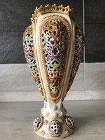 Extra ritka, gyönyörű nagy méretű áttört Zsolnay váza 1880! 