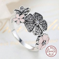 Rózsaszín-ezüst virágos gyűrű  7-es