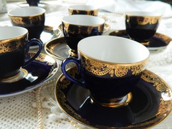 Lomonosov „Golden Frieze” csésze és alj 6 db, kobalt és arany díszítés