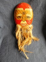 Kézzel készített, szövött bambusz életnagyságú  ázsiai maszk, hibátlan  24 x 18 + 28 cm szakáll