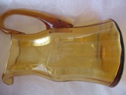 Metszett art deco antik borostyán üveg nagy kancsó