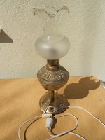 Antik réz asztali álló lámpa angyal fej díszítéssel