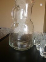 Üveg Kancsó, üveg boros készlet kancsóval, metszett üveg