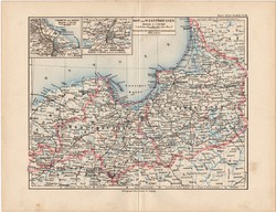 Kelet- és Nyugat - Poroszország térkép 1892, eredeti, régi, Meyers atlasz, német nyelvű, észak