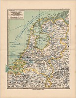 Hollandia térkép 1892, eredeti, német nyelvű, régi, Meyers atlasz, észak, Európa