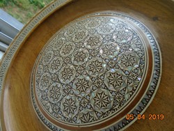 Intarzia Gyöngyház berakásos iráni-perzsa kézműves fa dísztányér-25 cm