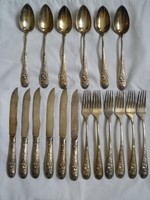 6 személyes antik, aranyozott, ezüst evőeszköz készlet