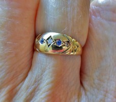 Szépen megőrzött antik gyémánt zafír 18kt arany gyűrű akció!!
