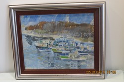 Gulyás Dénes (1927-2003): Hajók (1975), akvarell, papír