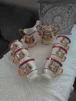 8-piece, gold-plated, genre scene coffee and tea set