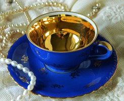 Bavaria Schirnding porcelán mokkás szett csésze, kék-arany, 1949-56