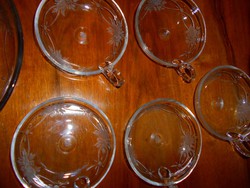 6 db antik csiszolt huta üveg desszertes  tál (5 db kis tál+ 1 db nagy) 