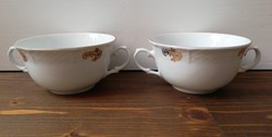 Thun arany virágos vintage kétfüles csehszlovák porcelán leveses csésze párban