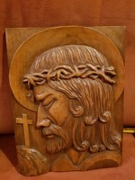 Krisztus fafaragás, profilból, keményfára, profi munka, 65 dekagramm