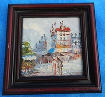 Városkép- eredeti mini olaj festmény
