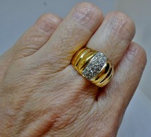 Különleges antik orosz széles köves aranyozott ezüstgyűrű 