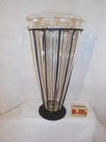 Üveg - váza - FÉM KERETBE FÚJT ÜVEG - nem kivehető - régi- nagy - 30 x 17 cm peremén pici lepattanás