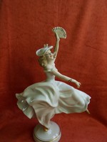 Wallendorfi porcelán legyezős táncosnő figura