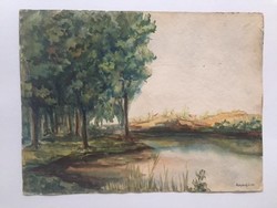 Rudnyánszky L: Tópart 1936., jelzett, akvarell festmény