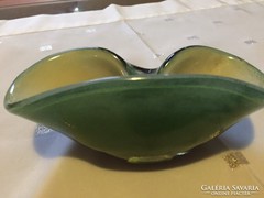 Zöld-fehér muranói üveg tálka, kínáló-crystal glass bowl (3)