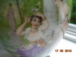 Szecessziós antik váza kézzel festett nimfákkal és angyalkákkal-26 cm