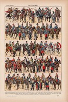 Lovasság, színes nyomat 1923, francia, 19 x 29 cm, lexikon, eredeti, katona, hadsereg, hadtörténet