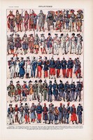 Gyalogság, színes nyomat 1923, francia, 19 x 29 cm, lexikon, eredeti, katona, hadsereg, hadtörténet