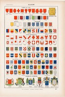 Címerek, színes nyomat 1923, francia, 19 x 29 cm, lexikon, eredeti, címer, heraldika