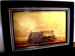 Fegyó Béla festőművész olaj faroston, fa keretben, eredeti festménye