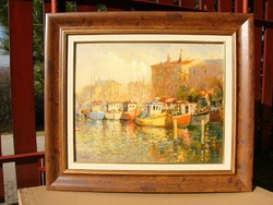 Mág Tamás  olaj festmény Október a kikötőben 40 x 50 cmm