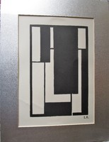Kassák Lajos kompozició litográfia jelzett , paszpartu -val keretezve 1959