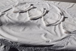 Ünnepi Ritka Nagy kör vászon hímzett terítő asztalterítő 4 szalvéta 159 cm
