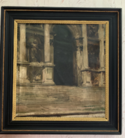 Velencei templom bejárata olajfestmény