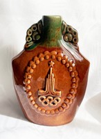 Orosz olimpia kerámia flaska, 18 cm. Moszkva