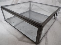 Üveg - bádog doboz - nagy - 22 x 22 x 8 cm - hibátlan
