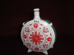 Hollóház porcelain bottle with red folk motif, diameter 14.5 cm. He has!