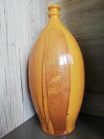 Szikszay iparművészeti sárga barna csurgatott mázas retro váza 38 cm 