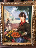 Jancsek Antal - Fiatal nő virágokkal