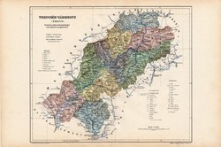 Trencsén vármegye térkép 1904, megye, Nagy - Magyarország, eredeti, Kogutowicz Manó, atlasz