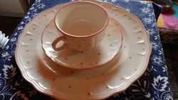2 személyes, 2x3 részes Salins Les Bains francia porcelán/majolika teás, kávés reggeliző készlet