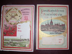 2 db nagyon régi litho címke Gyárijegy és Védjegy Parlament, szövőde gyár, nemzeti színű szalag