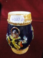 German porcelain, mini jug on a blue background with embossed pattern, golden brown border. He has!