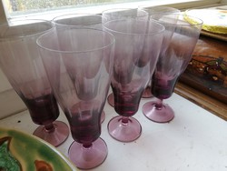 6 db metszett üveg pezsgős pohár halvány padlizsán lila színű retro készlet