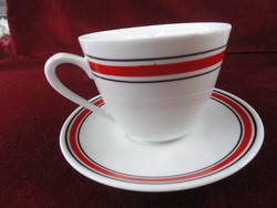 Zsolnay porcelain teacup + placemat with gray / red stripe. He has!