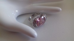 Nagy rózsaszín köves,nőies ezüst gyűrű 12,6 gramm