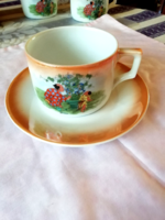 Antik Zsolnay porcelán jelenetes, gésás teás csésze alátéttel