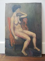 Pajor Ferenc XX.sz. magyar festő: ülő női akt olaj karton keret nélkül