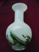 Egyedi, kézi készítésű üveg váza, 18,5 cm magas