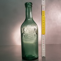 Harmatvíz, címeres kékeszöld kis ásványvizes üveg (754)